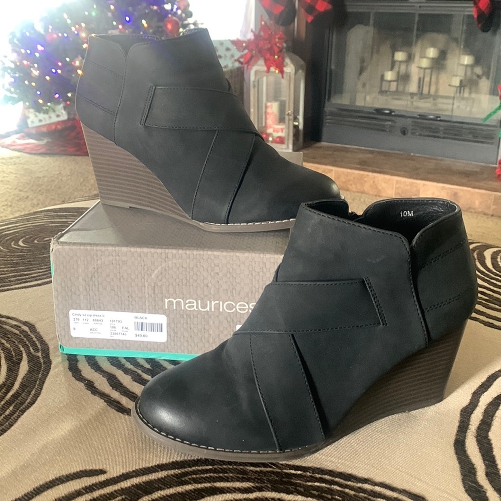 Black wedge booties